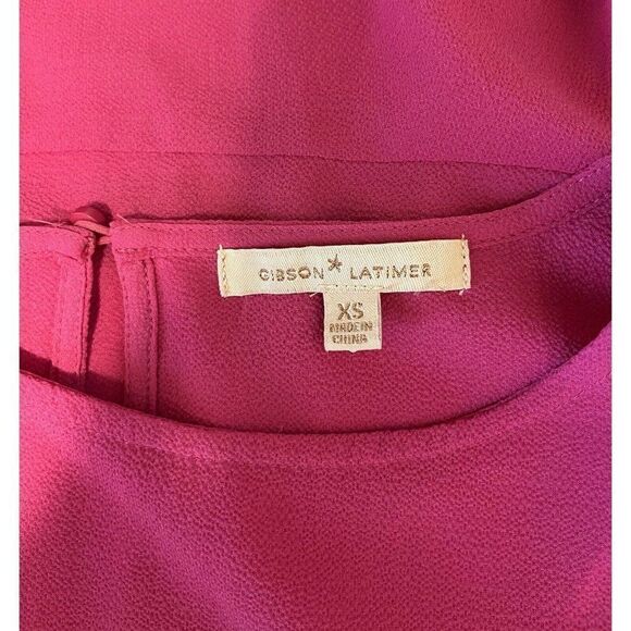 Gibson & Latimer Top Women XS Flowy Blouse Keyhole Layered Sleeve Peplum Bottom - Picture 7 of 7